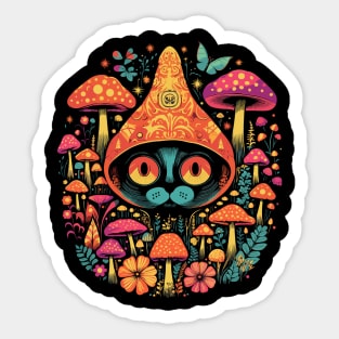 Trippy Cat Mushroom Sticker